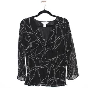 Vintage Allison Taylor 100% Silk Blouse Black & White Size Large